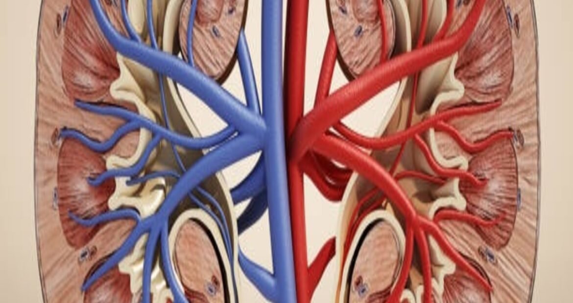 3D illustration showing kidneys' internal structure connected with blood veins. Featured_images
